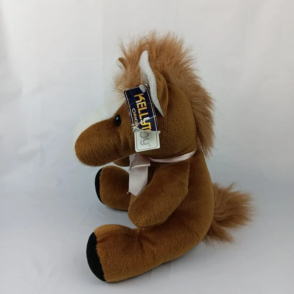 90s Kellytoy Original Cuddle Pals Horse Seated 1998 Plush Brown White Pink Bow